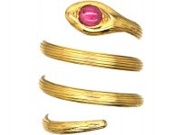 Belle Epoque 18ct Gold Wide Coily Snake Ring set with a Ruby
