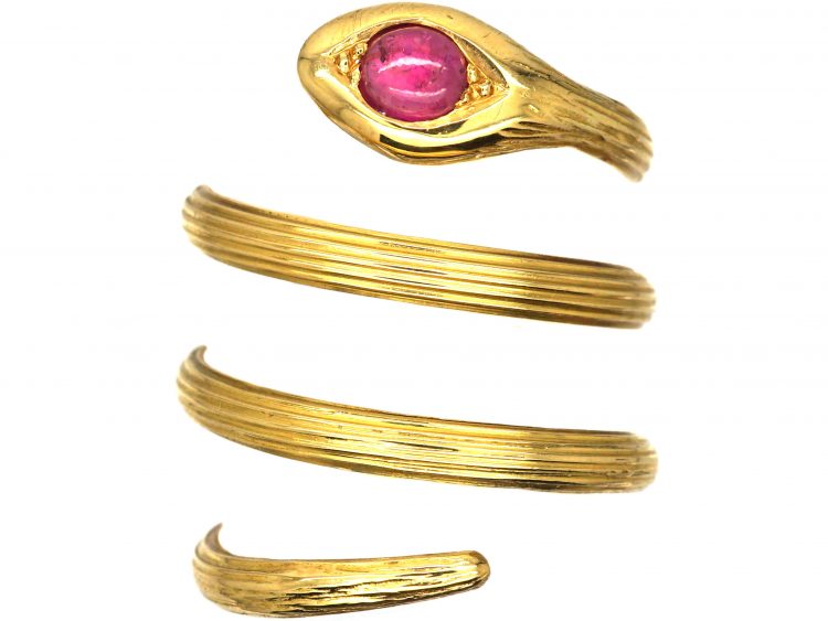 Belle Epoque 18ct Gold Wide Coily Snake Ring set with a Ruby