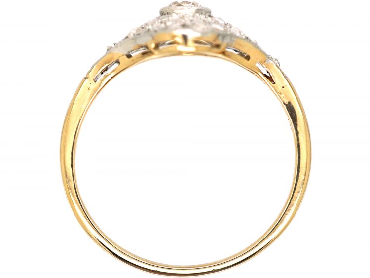 Art Deco 18ct Gold & Diamond Navette Shaped Ring