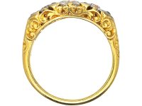 Victorian 18ct Gold, Five Stone Diamond Carved Half Hoop Ring
