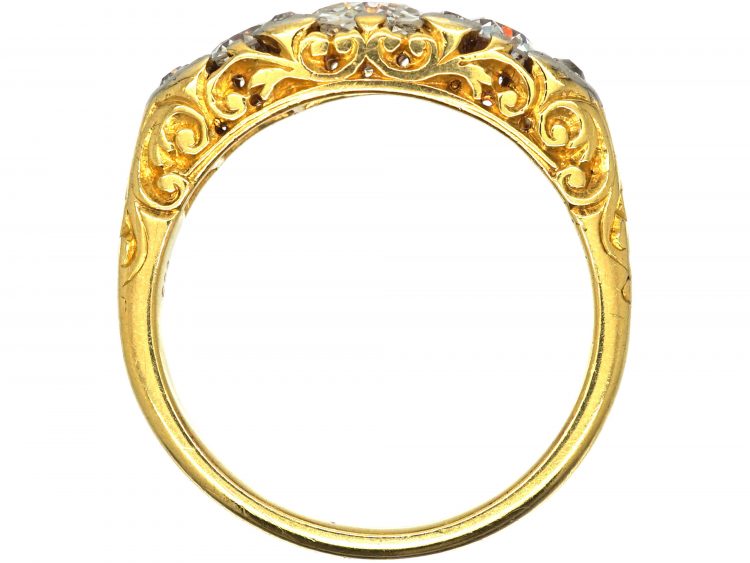 Victorian 18ct Gold, Five Stone Diamond Carved Half Hoop Ring