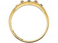 Edwardian 18ct Gold, Emerald & Diamond Rub Over Set Ring