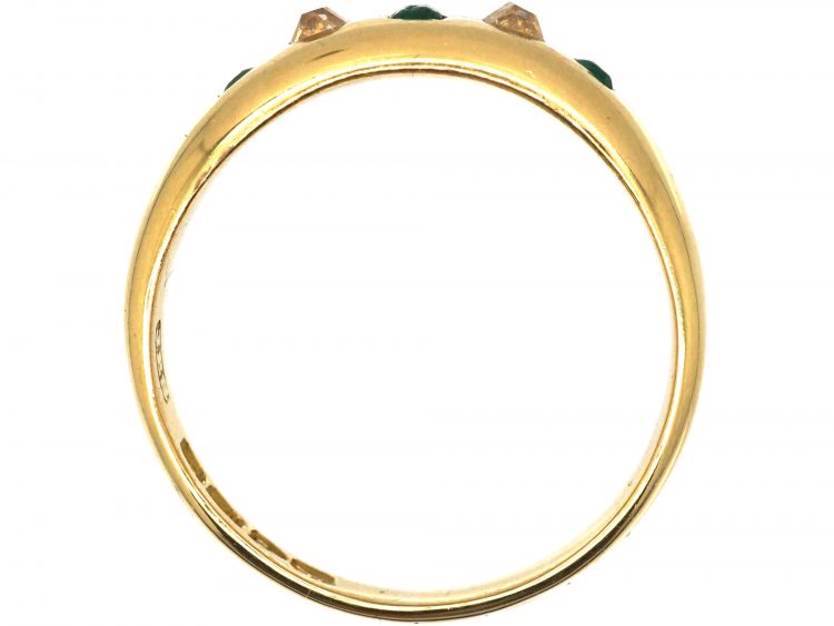 Edwardian 18ct Gold, Emerald & Diamond Rub Over Set Ring