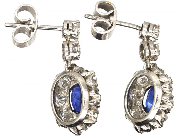 18ct White Gold, Sapphire & Diamond Drop Earrings