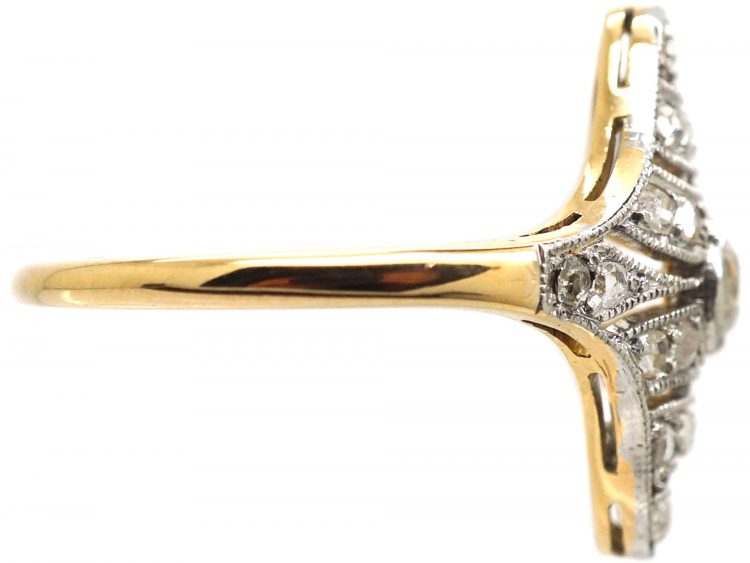 Art Deco 18ct Gold & Diamond Navette Shaped Ring