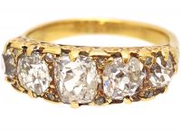 Victorian 18ct Gold, Five Stone Diamond Carved Half Hoop Ring