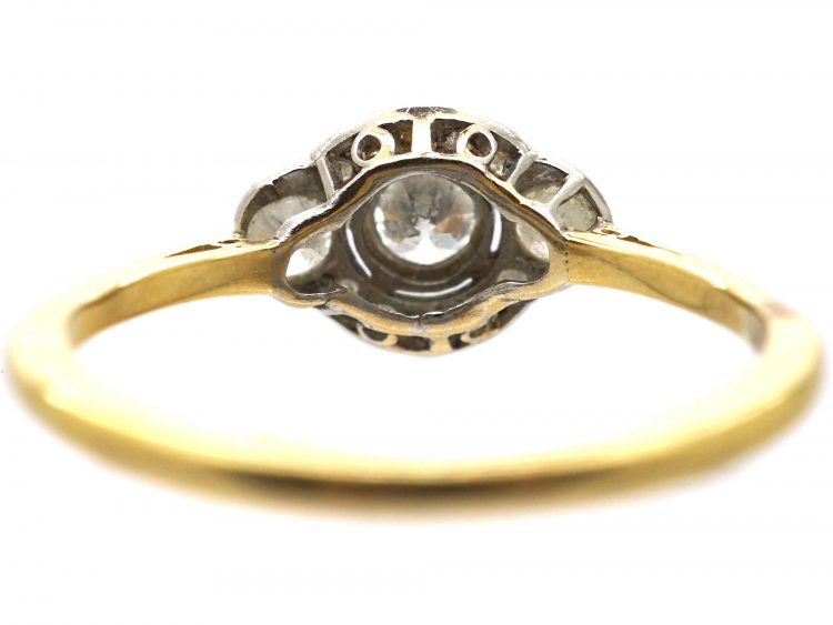 Art Deco 18ct Gold & Platinum Ring set with Three Diamonds with Smaller Diamonds Around Them