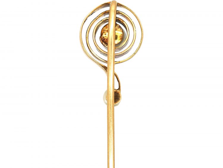 Edwardian 14ct Gold & Platinum Question Mark Tie Pin set with Two Natural Pearls