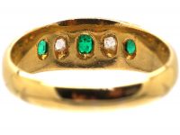 Edwardian 18ct Gold, Emerald & Diamond Rub Over Set Ring