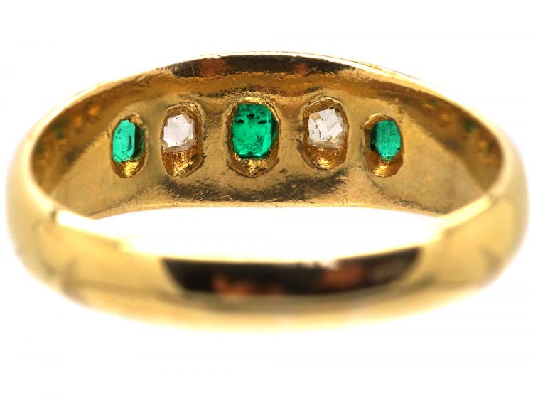 Edwardian 18ct Gold, Emerald & Diamond Rub Over Set Ring