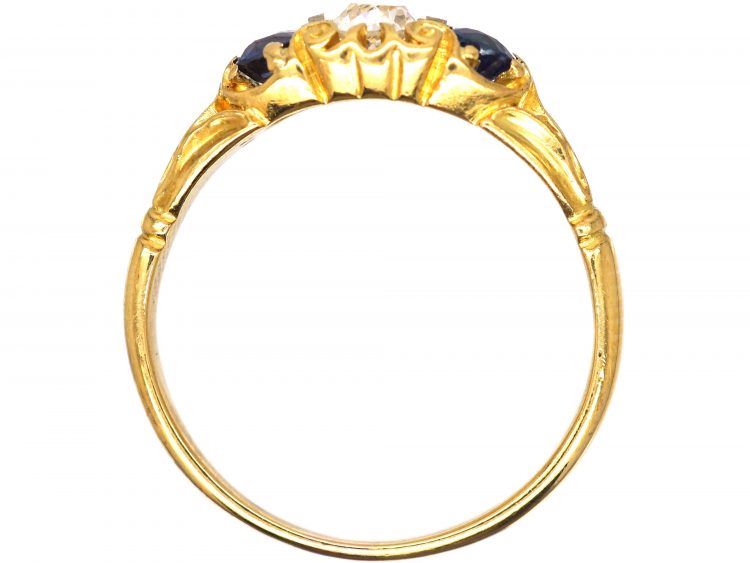 Edwardian 18ct Gold, Sapphire & Diamond Three Stone Ring
