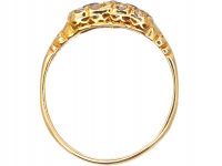 Edwardian 15ct Gold, Double Heart Ring set with Rose Cut Diamonds, a Ruby & a Sapphire