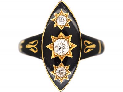 Edwardian 18ct Gold Marquise Shaped Memorial Ring set with Three Diamonds