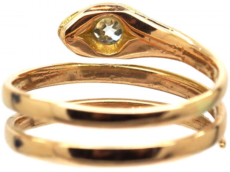 Edwardian 15ct Gold Coily Snake Ring with Diamond Detail