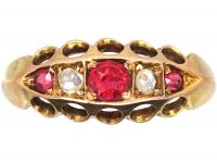 Edwardian 9ct Gold, Red Paste & Rose Diamond Five Stone Ring