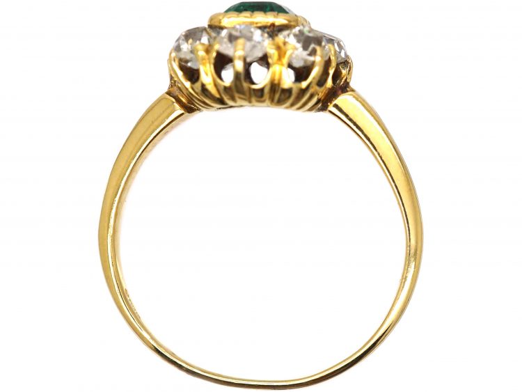Edwardian 18ct Gold, Emerald & Diamond Cluster Ring