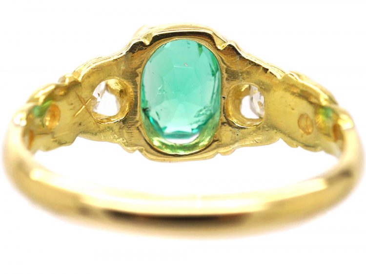 Victorian 18ct Gold, Emerald & Diamond Three Stone Ring