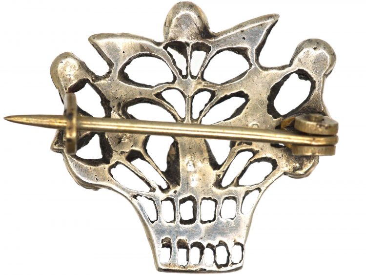 Edwardian Silver & Coloured Paste Basket of Flowers Brooch
