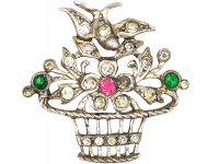Edwardian Silver & Paste Giardinetti Brooch with Bird