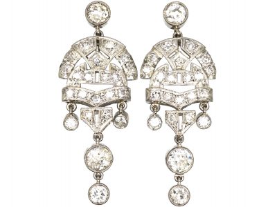 Art Deco 18ct White Gold Diamond Chandelier Drop Earrings
