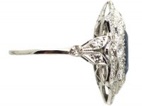 Art Deco Platinum, Unheated Burma Sapphire & Diamond Fancy Cluster Ring