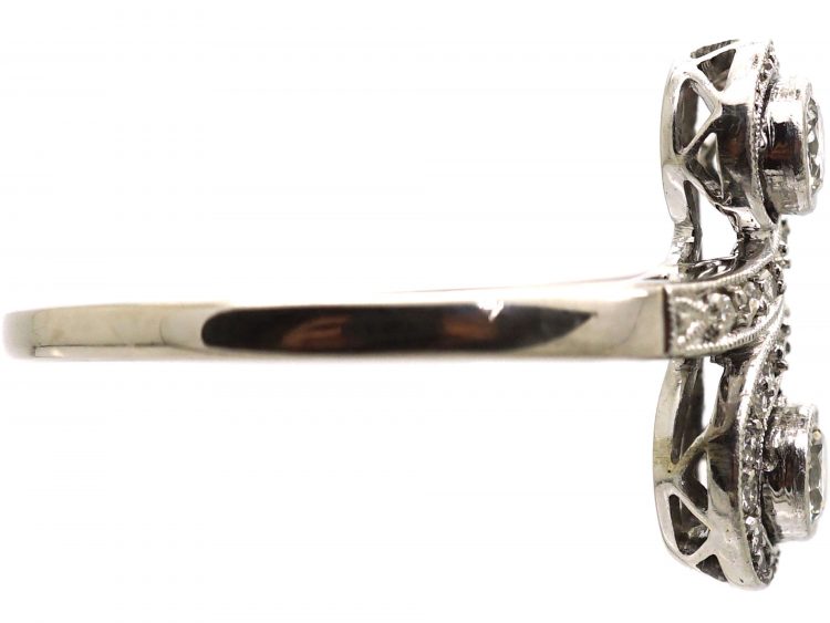 Art Deco 14ct White Gold, Platinum & Diamond Swirl Ring