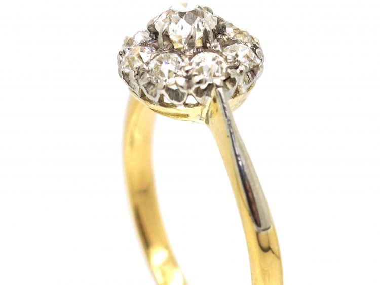 Edwardian 18ct Gold & Platinum Diamond Daisy Cluster Ring