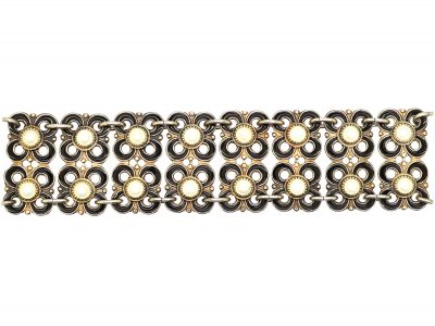 1950s Silver & Black & White Enamel Bracelet by Willy Winnaess