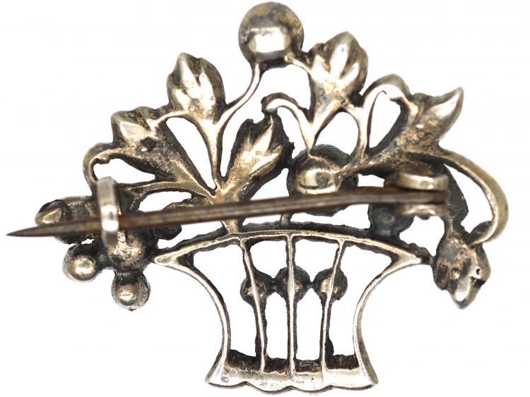 Edwardian Silver & Paste Basket of Flowers Brooch