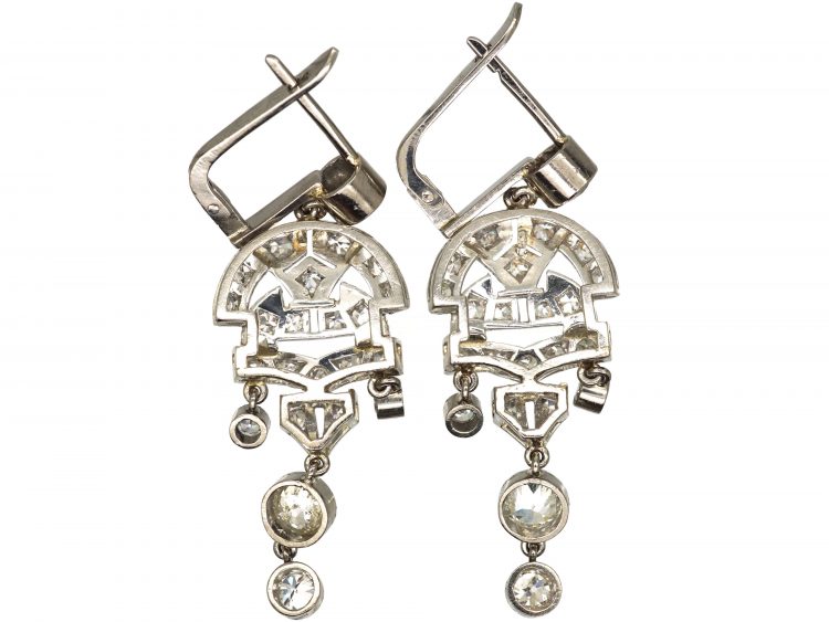 Art Deco 18ct White Gold Diamond Chandelier Drop Earrings