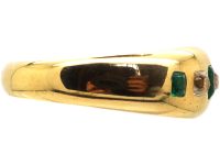 Edwardian 18ct Gold, Emerald & Diamond Rub Over Set Ring