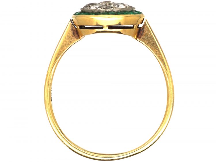 Art Deco 18ct Gold & Platinum Target Ring set with Diamonds & Emeralds