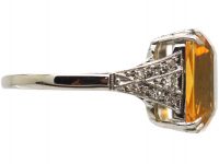 Art Deco 18ct Gold & Platinum, Citrine Ring with Diamond Set Shoulders