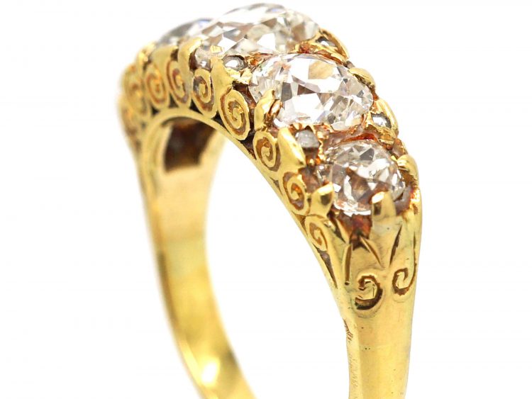 Victorian 18ct Gold, Five Stone Diamond Carved Half Hoop Ring