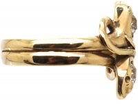 Edwardian 18ct Gold Double Snake Ring set with Two Diamonds