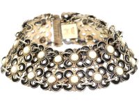 1950s Silver & Black & White Enamel Bracelet by Willy Winnaess