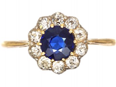 Edwardian 18ct Gold, Sapphire & Diamond Cluster Ring