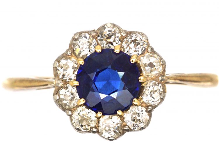 Edwardian 18ct Gold, Sapphire & Diamond Cluster Ring