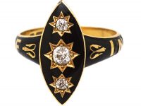 Edwardian 18ct Gold Marquise Shaped Memorial Ring set with Three Diamonds