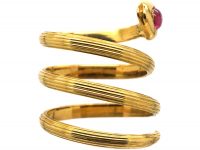 Belle Epoque 18ct Gold Wide Coily Snake Ring set with a Ruby