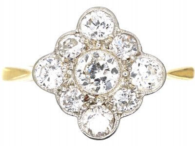 Art Deco 18ct Gold & Platinum, Diamond Shaped Ring set with Diamonds