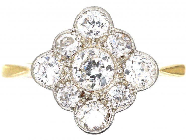 Art Deco 18ct Gold & Platinum, Diamond Shaped Ring set with Diamonds