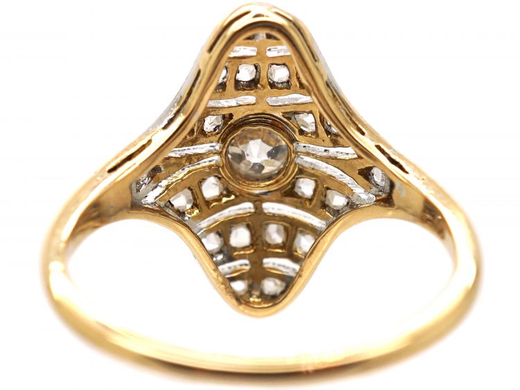 Art Deco 18ct Gold & Diamond Navette Shaped Ring