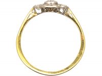 Art Deco 18ct Gold & Platinum Ring set with Three Diamonds with Smaller Diamonds Around Them