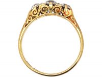 Victorian 18ct Gold, Three Stone Diamond Carved Half Hoop Ring