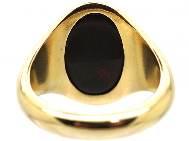 9ct Gold Signet Ring Set with a Bloodstone Intaglio of a Pagoda & Lion by Charles Green & Sons