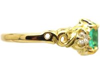 Victorian 18ct Gold, Emerald & Diamond Three Stone Ring