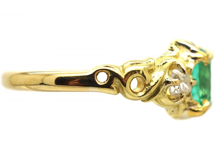 Victorian 18ct Gold, Emerald & Diamond Three Stone Ring
