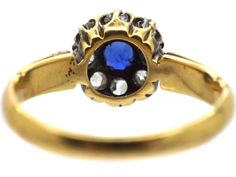 Edwardian 18ct Gold, Sapphire & Diamond Cluster Ring