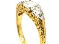 Victorian 18ct Gold, Five Stone Diamond Carved Half Hoop Ring